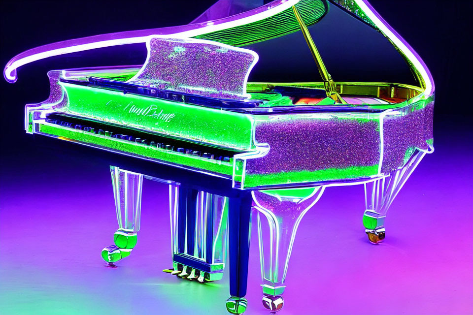 Colorful Grand Piano with Neon Lighting and Futuristic Design