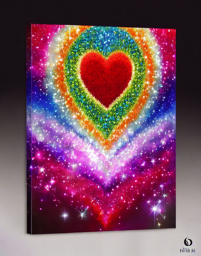 Colorful Glitter Heart on Black Canvas: Cosmic Explosion Theme