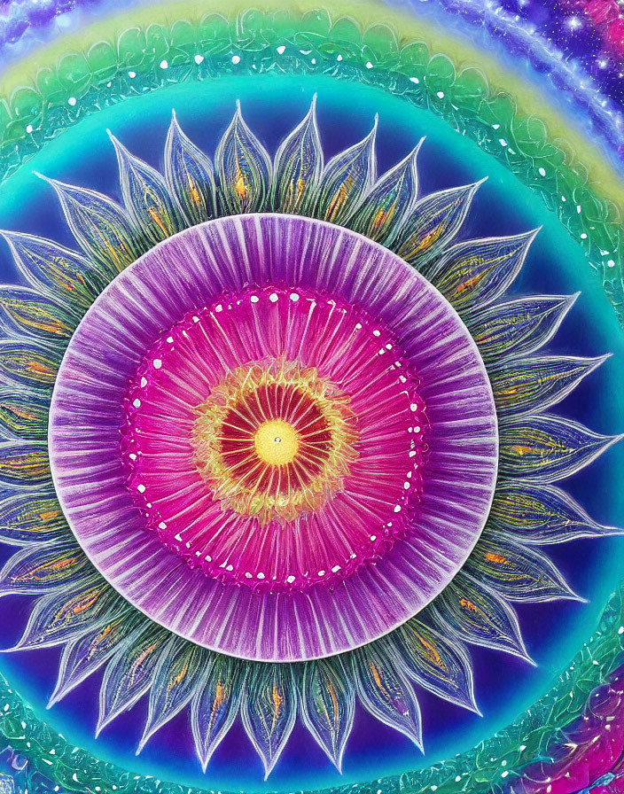 Colorful Mandala with Pink Center and Purple Petals
