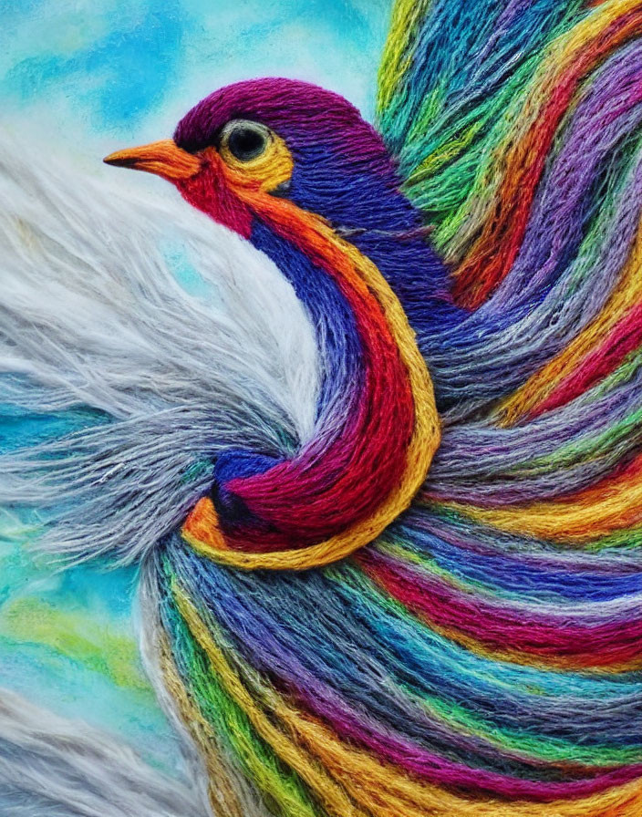 Colorful Bird Artwork on Textured Blue Background