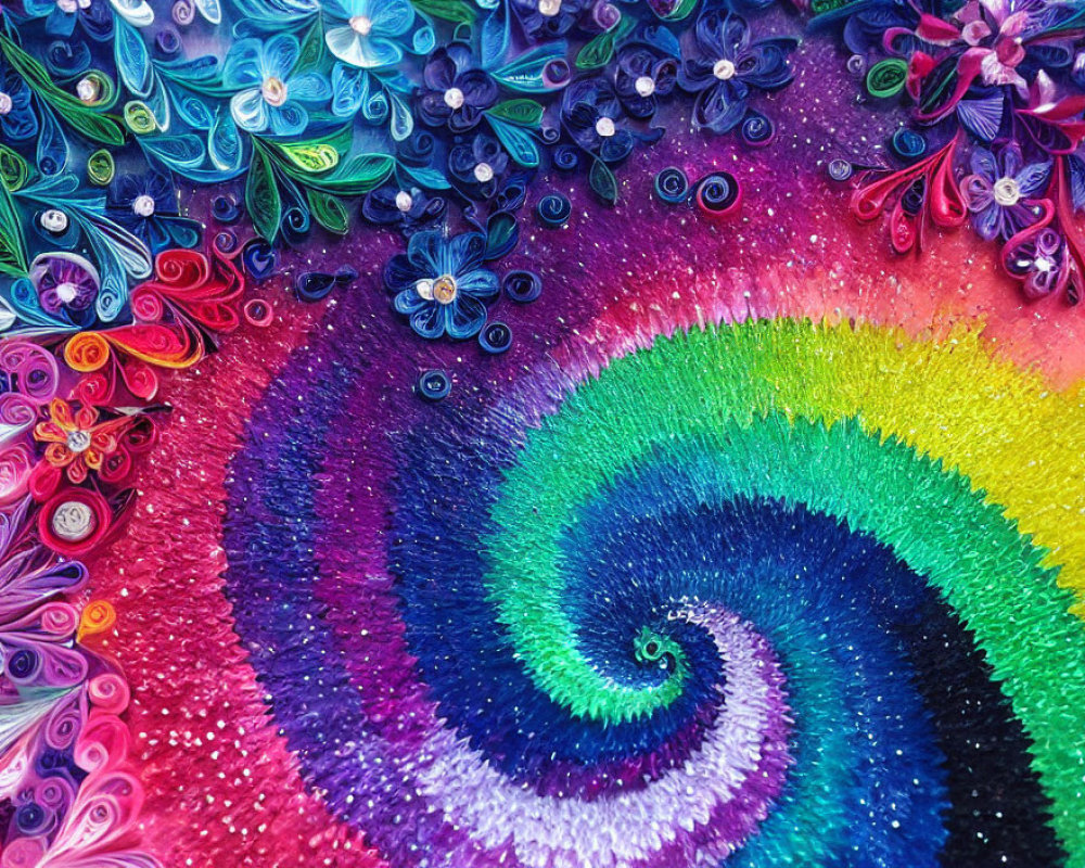 Colorful Paper Quilling Art: Multicolored Spiral & Floral Pattern