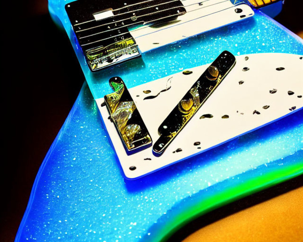 Blue Sparkling Electric Guitar on Amber Background