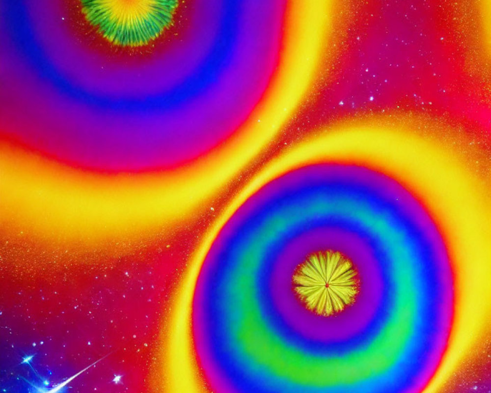 Colorful Thermal Image Featuring Circular Patterns and Star-like Points