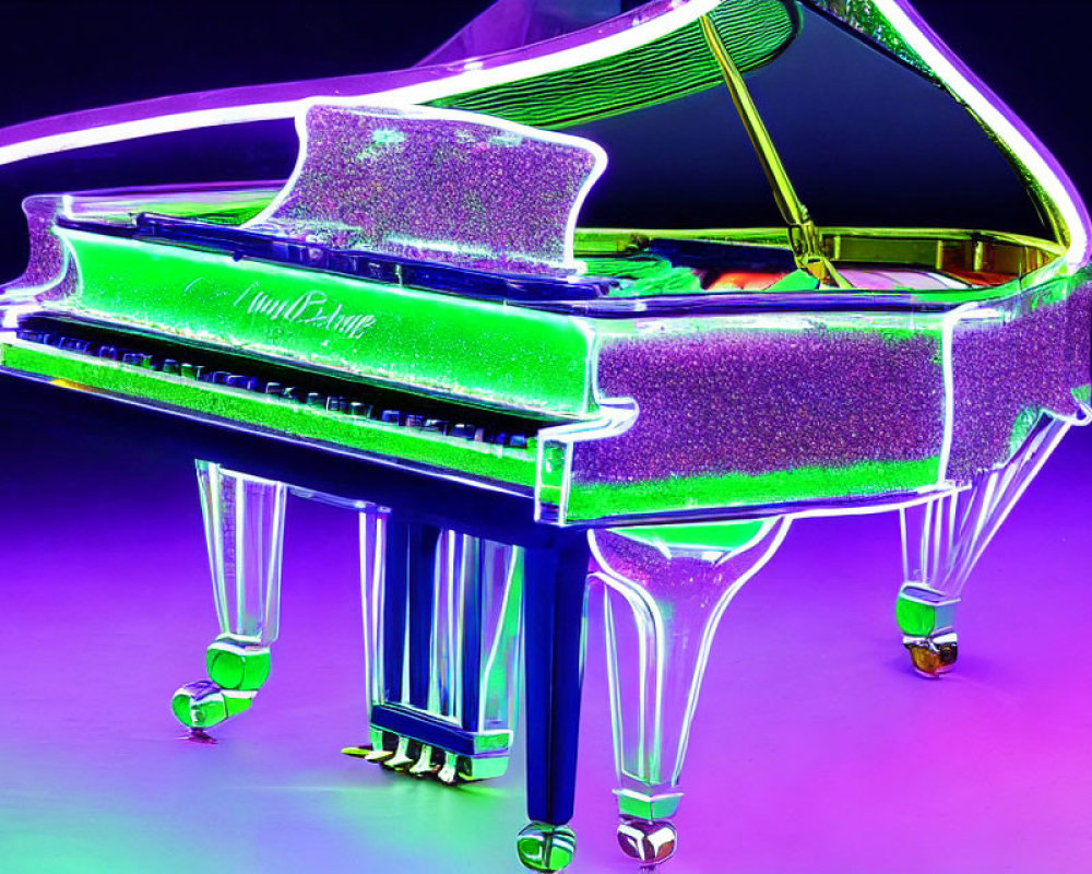 Colorful Grand Piano with Neon Lighting and Futuristic Design