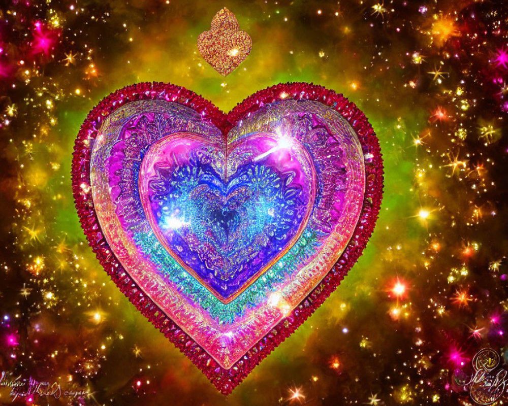 Colorful Glittering Heart on Starry Background