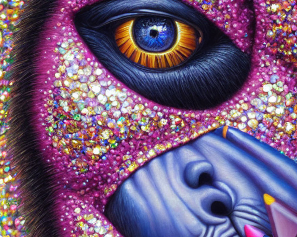 Detailed Close-Up of Vibrant Chimpanzee Eye Artwork