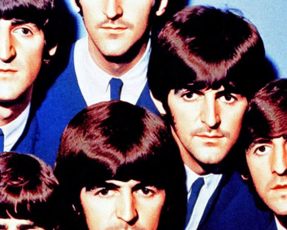 Four Men Layered in Blue Suits with Bowl Haircuts