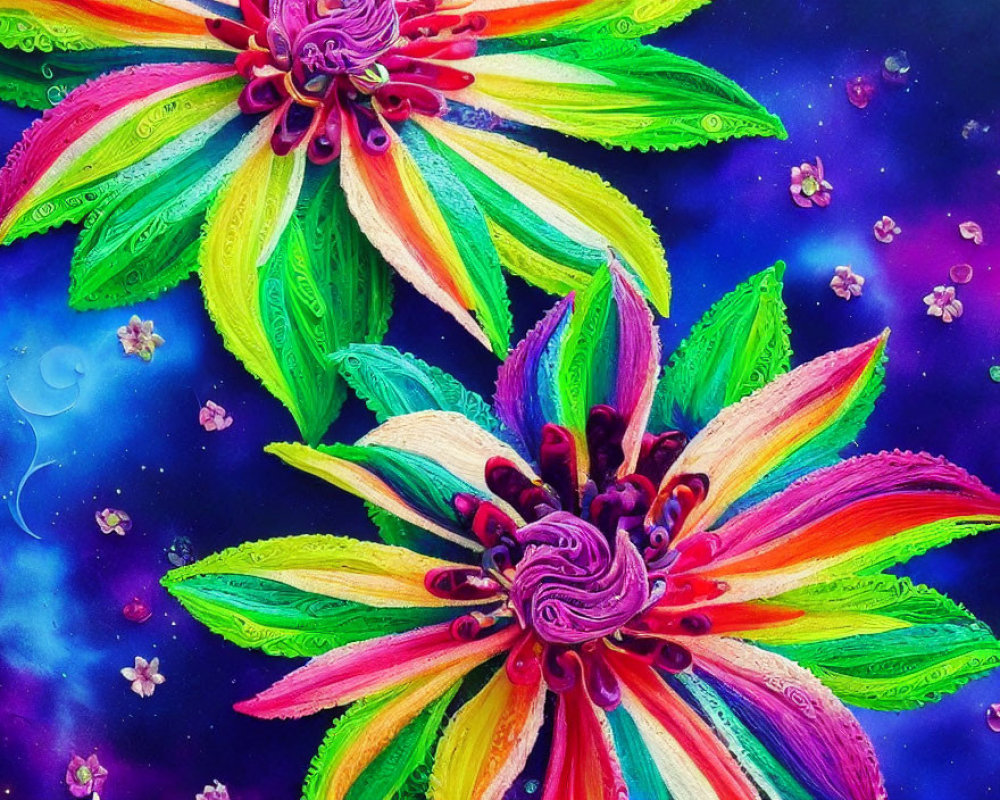 Colorful Floral Art Against Dark Space-Like Background