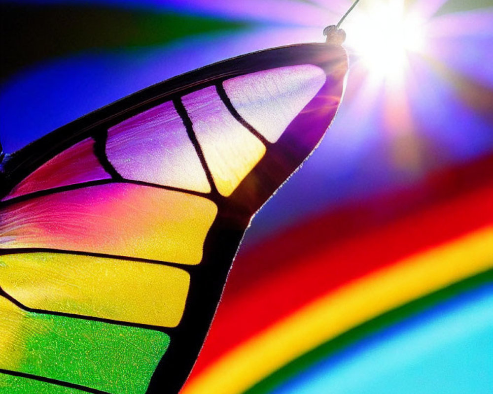 Colorful Butterfly Silhouette with Rainbow Sunlight Patterns