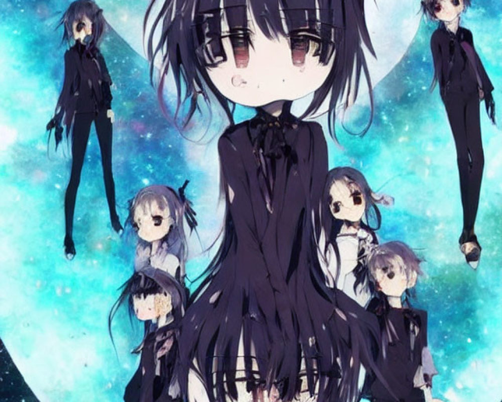 Anime-style image with character in black outfit and cosmic backdrop