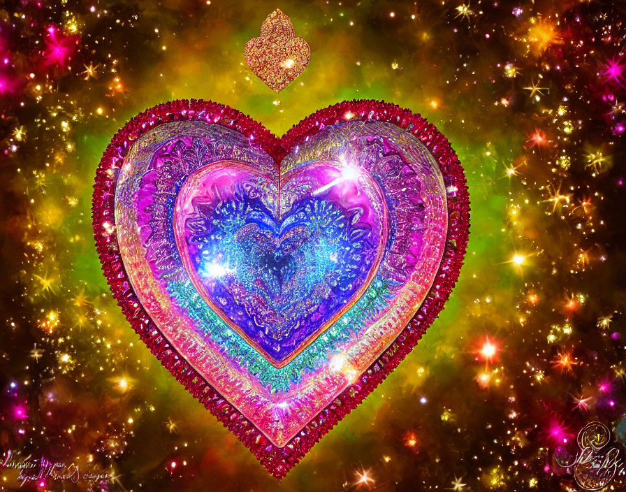 Colorful Glittering Heart on Starry Background