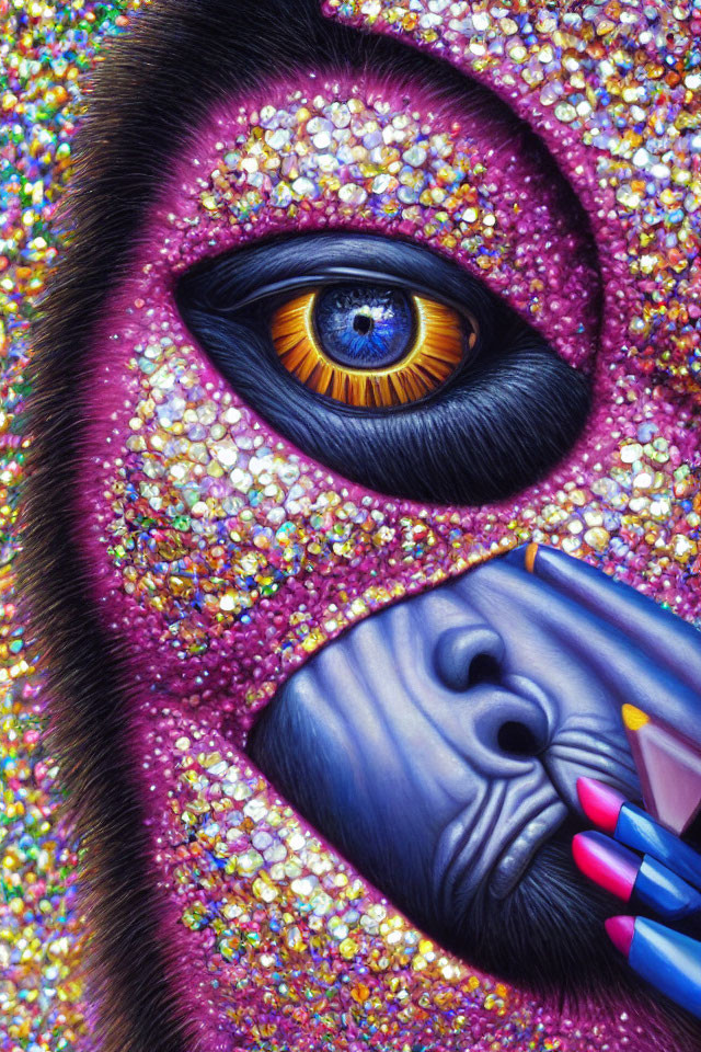 Detailed Close-Up of Vibrant Chimpanzee Eye Artwork