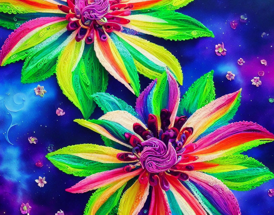 Colorful Floral Art Against Dark Space-Like Background