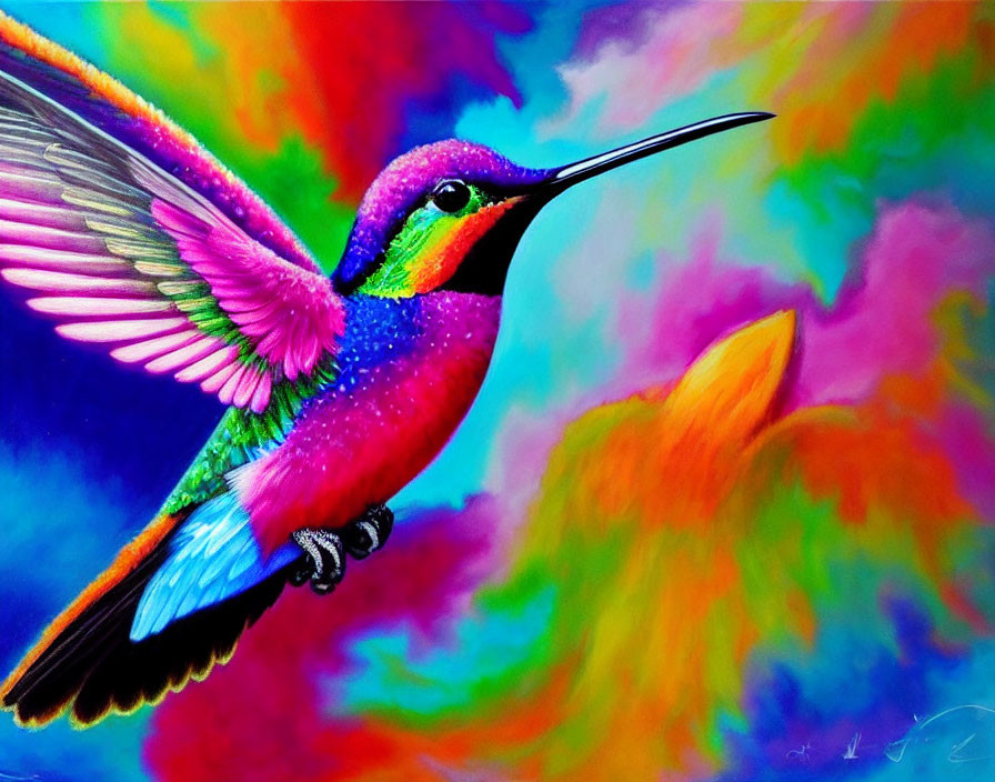 Colorful Hummingbird Painting with Vibrant Feathers
