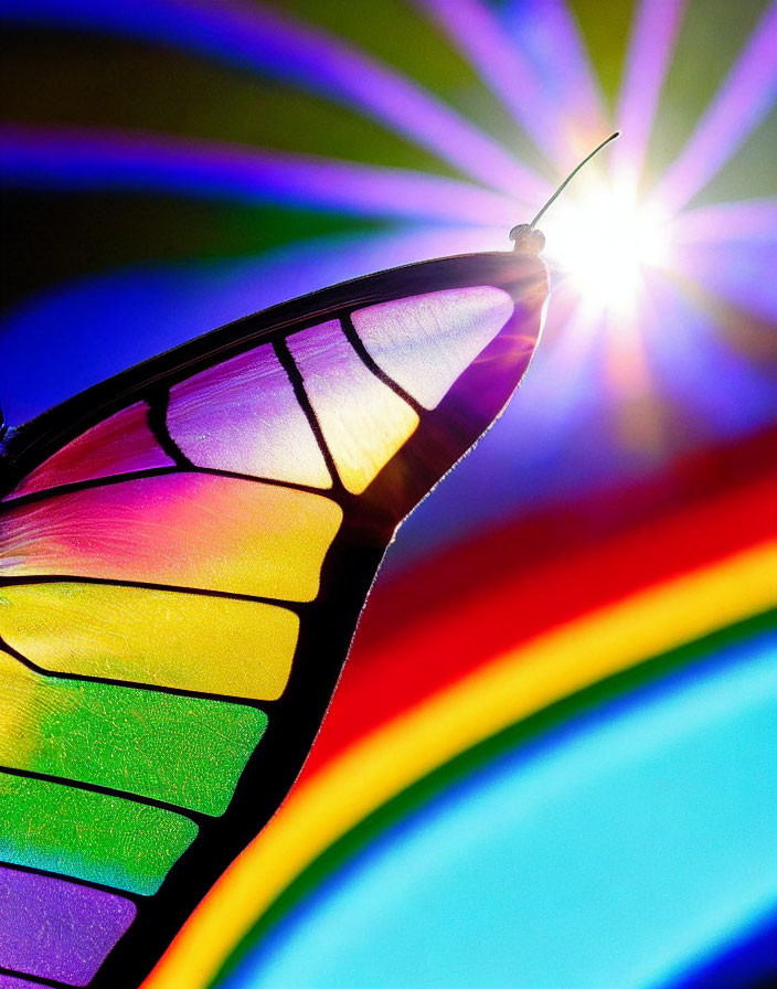 Colorful Butterfly Silhouette with Rainbow Sunlight Patterns