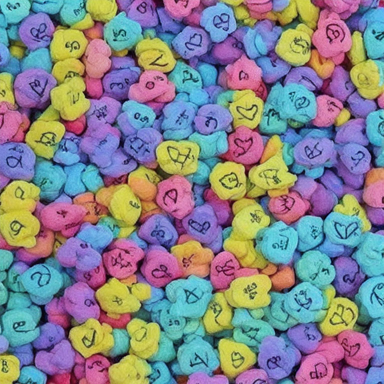 Assorted Candy Hearts in Blue, Pink, Yellow & Purple