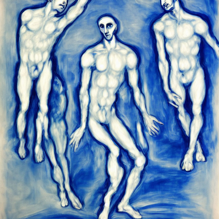 Expressionist Painting: Three Pale Blue Male Figures