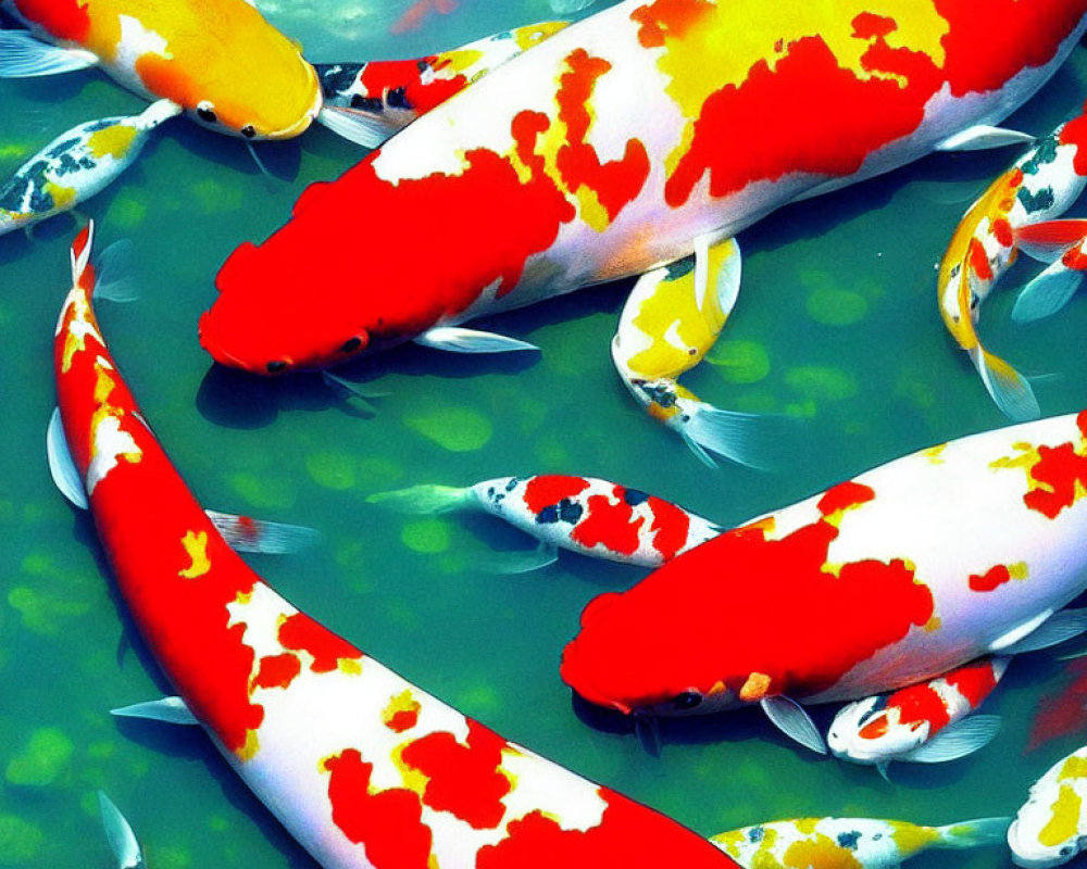 Colorful Koi Fish Swimming in Clear Blue Water