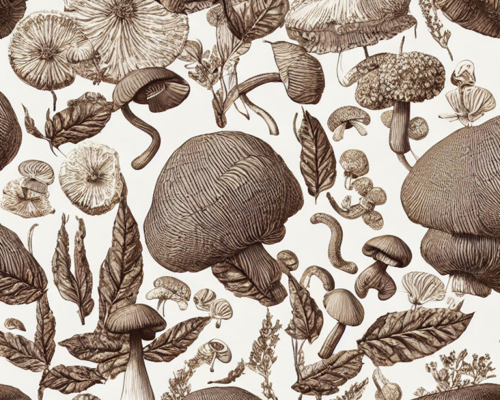 Detailed Vintage Mushroom and Plant Illustration