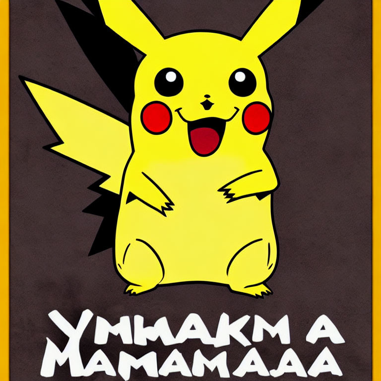 Yellow Pikachu Pokémon Illustration with Stylized Caption