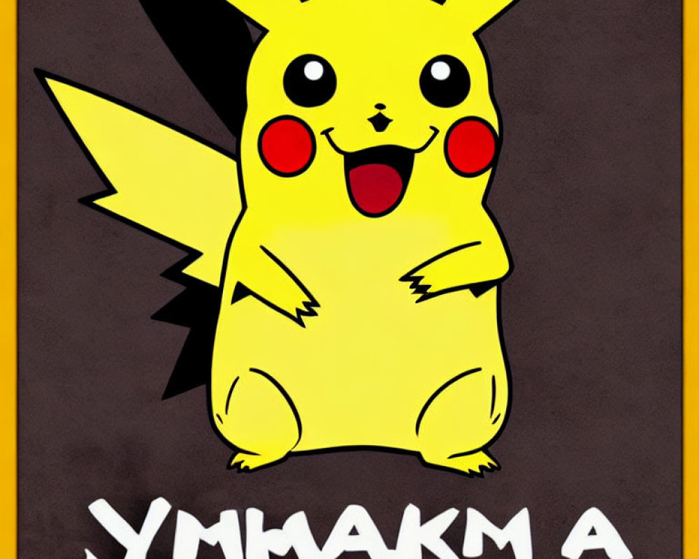 Yellow Pikachu Pokémon Illustration with Stylized Caption