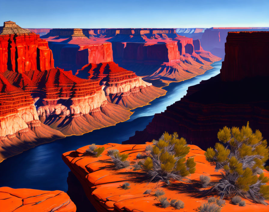 Grand Canyon landscape: iconic red rock formations and Colorado River.