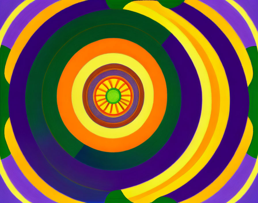 Colorful Abstract Art: Vibrant concentric rings in purple, green, yellow, and orange.