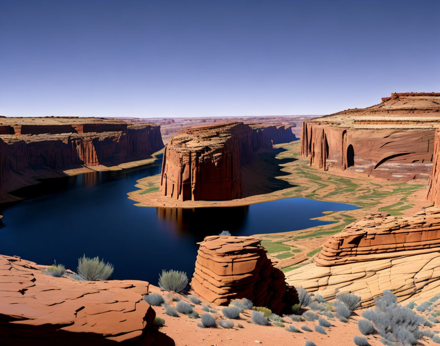 Scenic river flowing through red sandstone canyon