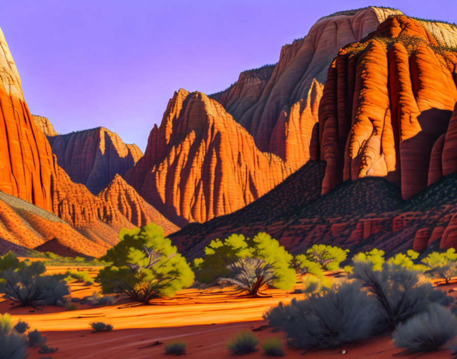 Red Sandstone Formations in Vibrant Desert Landscape