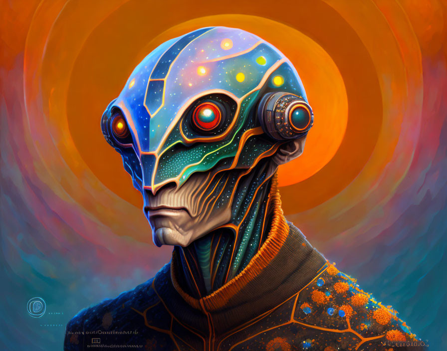 Colorful Alien Artwork with Cosmic Patterns and Multiple Eyes