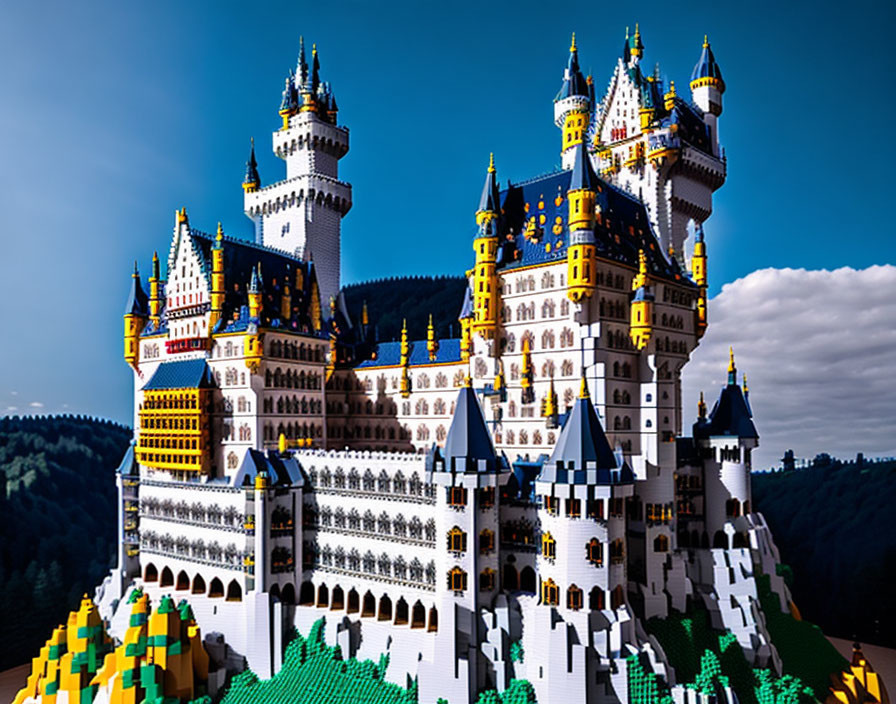 Detailed Fairytale Castle LEGO Model with Spire Towers