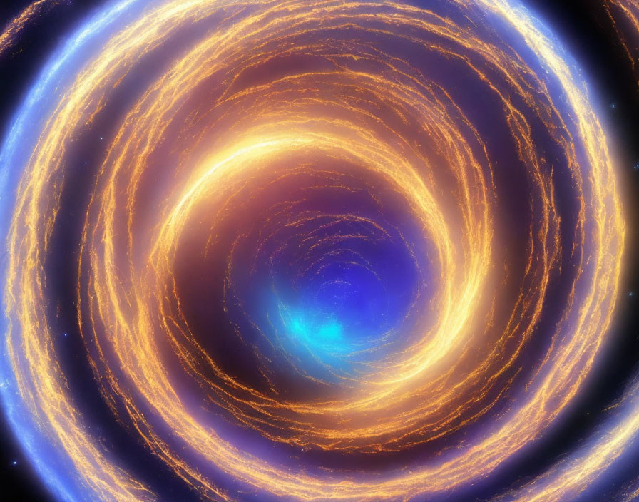 Digital Art: Gold and Blue Vortex Cosmic Illusion