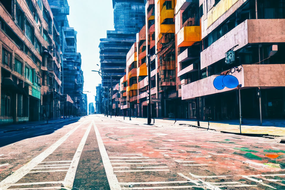 Colorful, Dilapidated Buildings on Deserted Urban Street