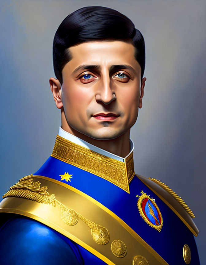 Man in Blue Military Uniform with Gold Epaulettes and Medals