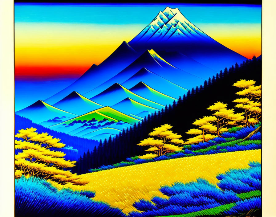 Colorful Stylized Mountain Range Artwork at Sunset