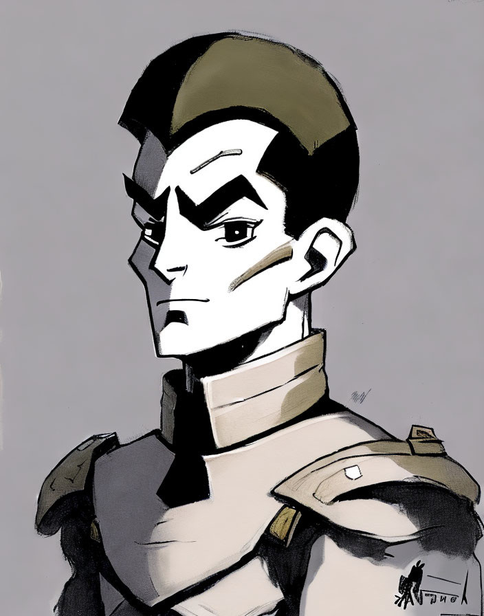 Stylized male character with high fade haircut in futuristic armor