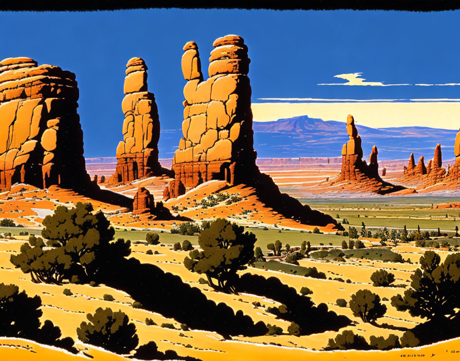 Desert landscape with sandstone rocks and blue sky