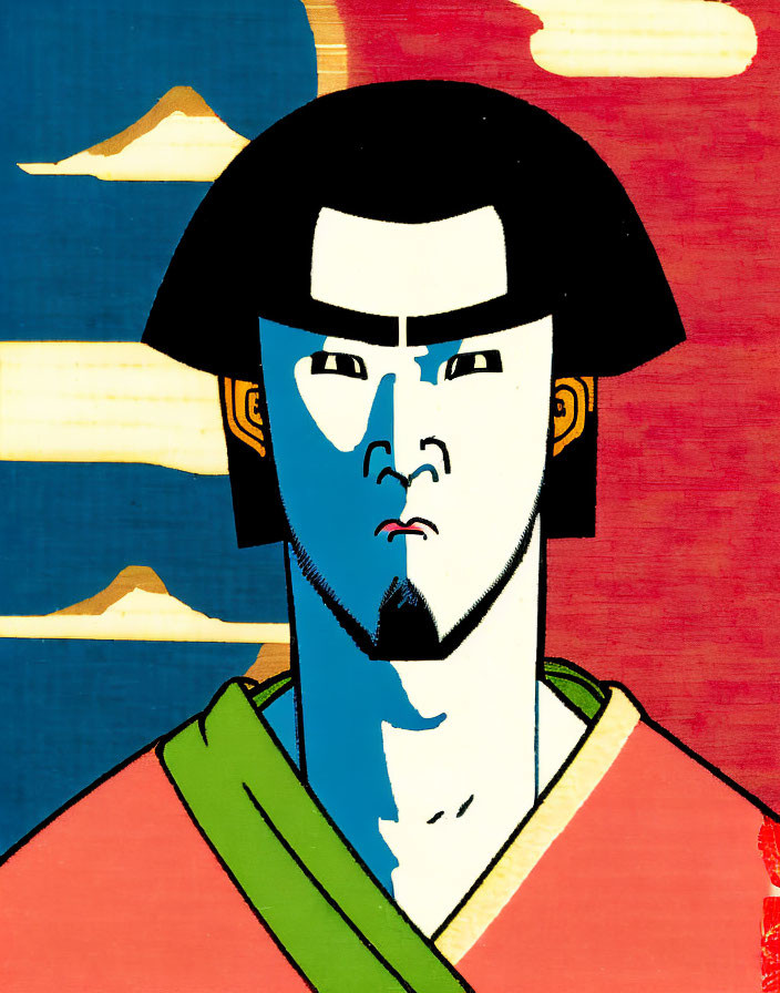 Traditional Japanese Samurai Illustration with Stern Expression