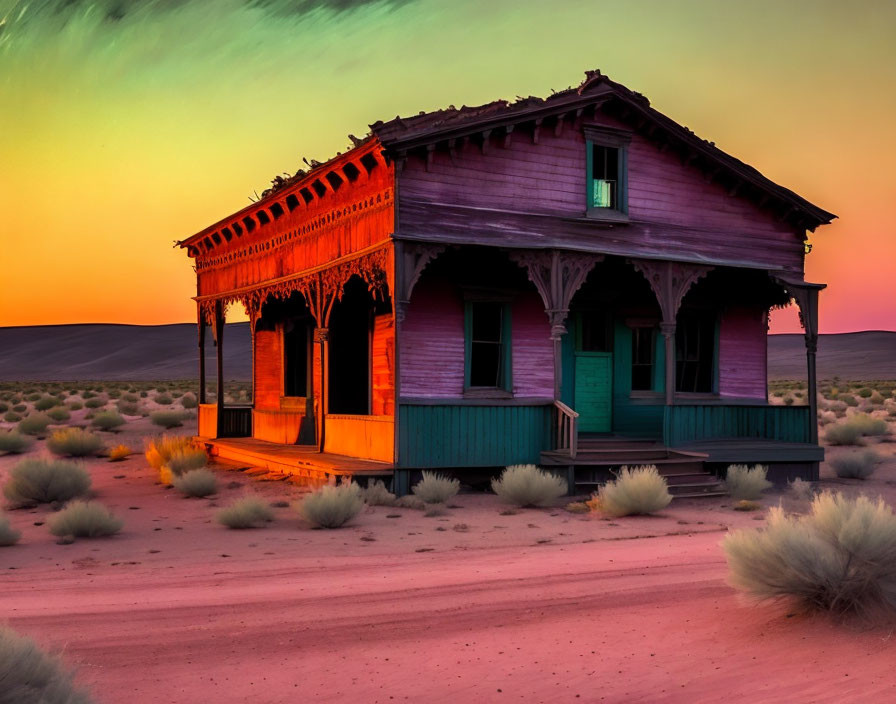 Purple Two-Story Desert House at Sunset