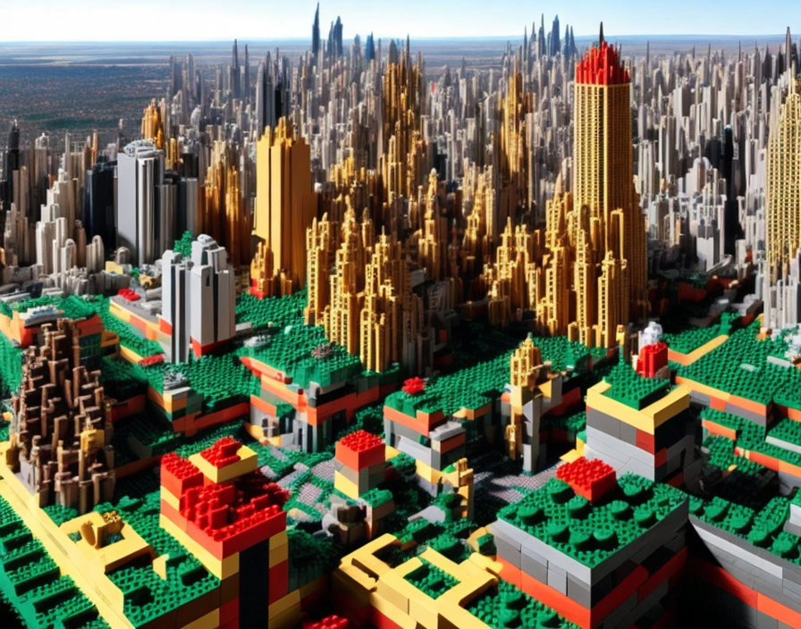 Colorful LEGO Cityscape with Buildings, Roads & Green Spaces