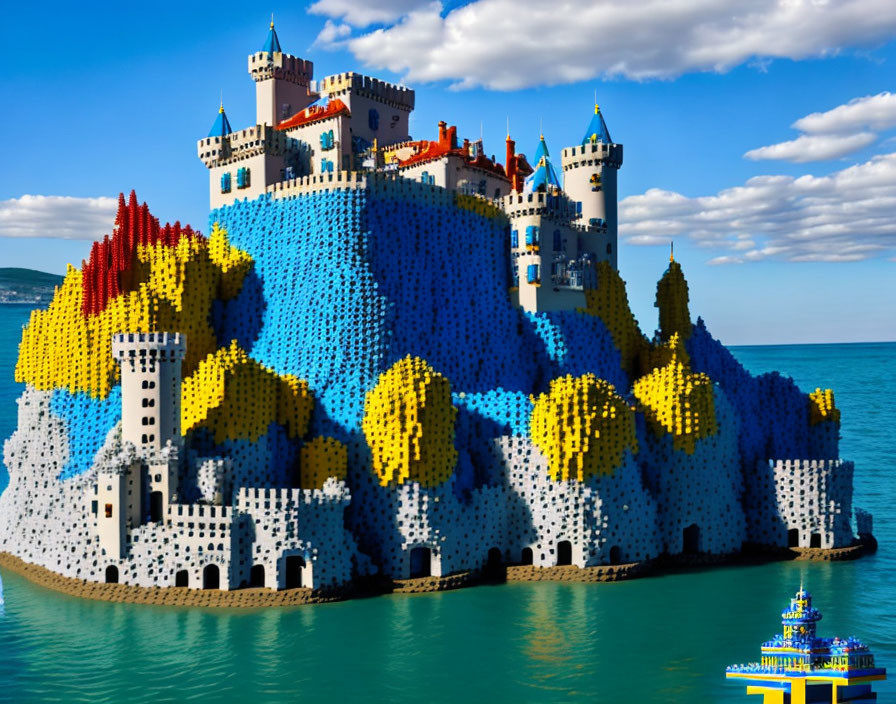 Colorful Lego Castle Sculpture by Waterfront