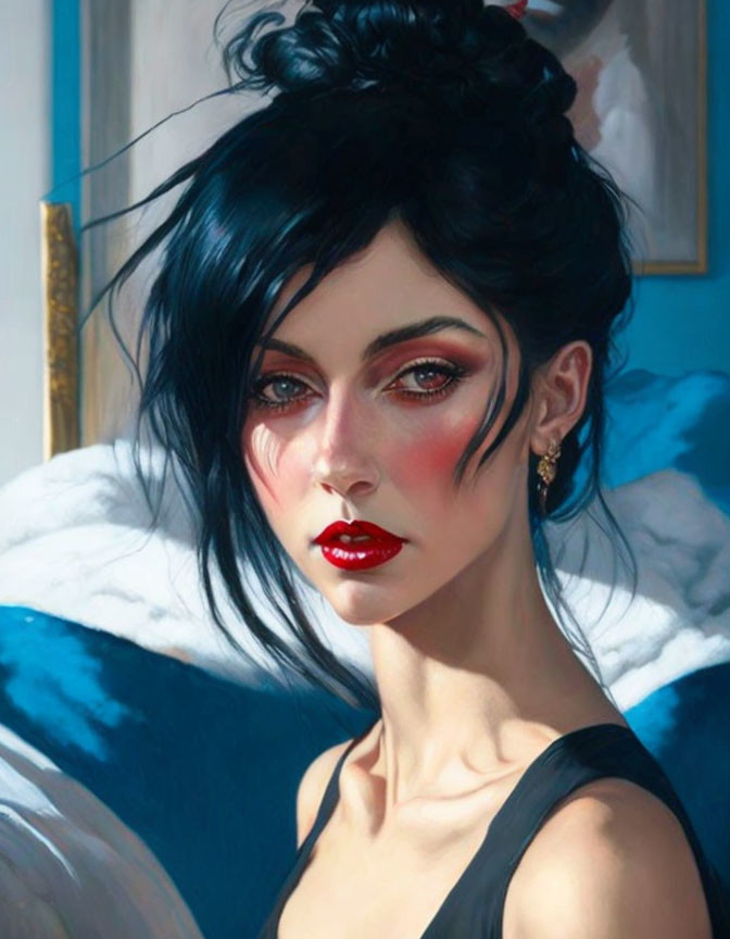 Stylized portrait of woman with red eyeshadow and black hair