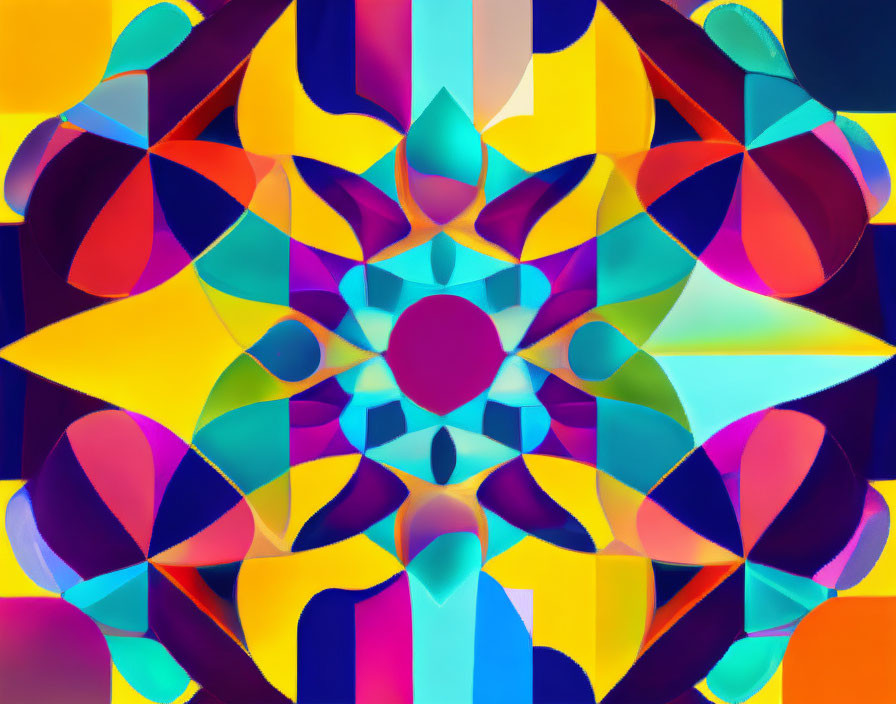 Vibrant symmetrical abstract digital artwork with colorful kaleidoscopic pattern