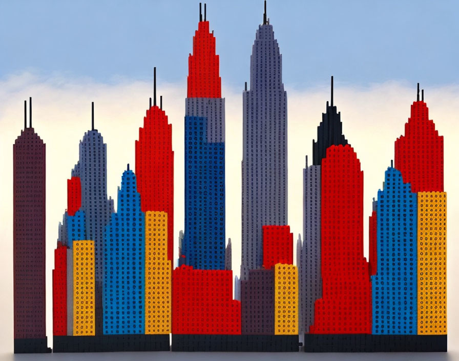 Vibrant Lego Brick Skyline at Twilight