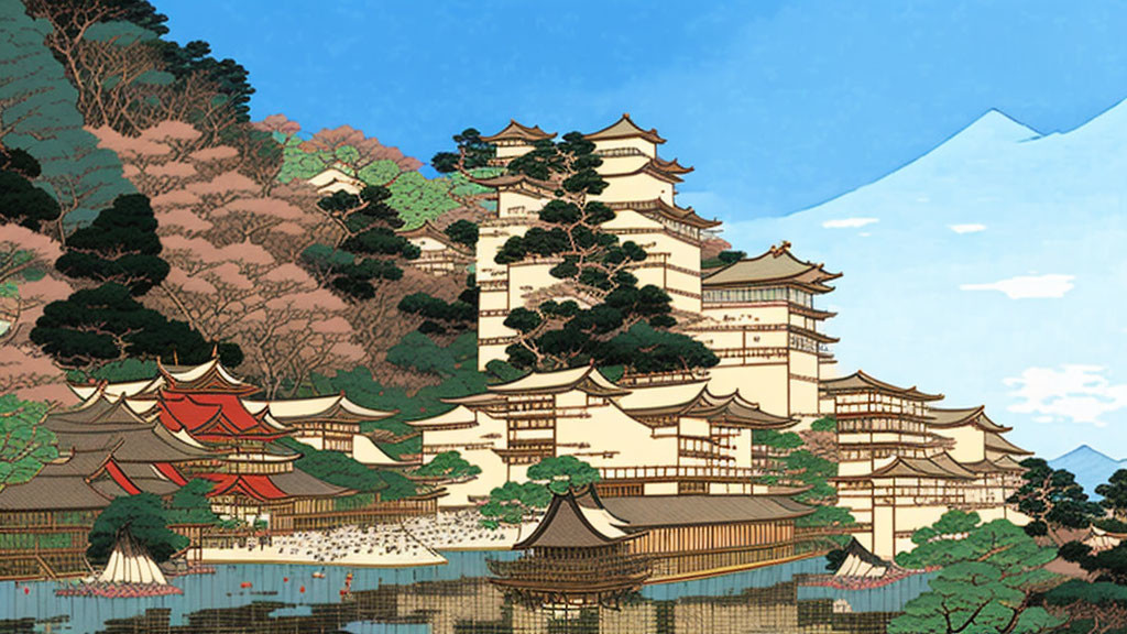 Japanese Castle Surrounded by Trees Under Blue Sky