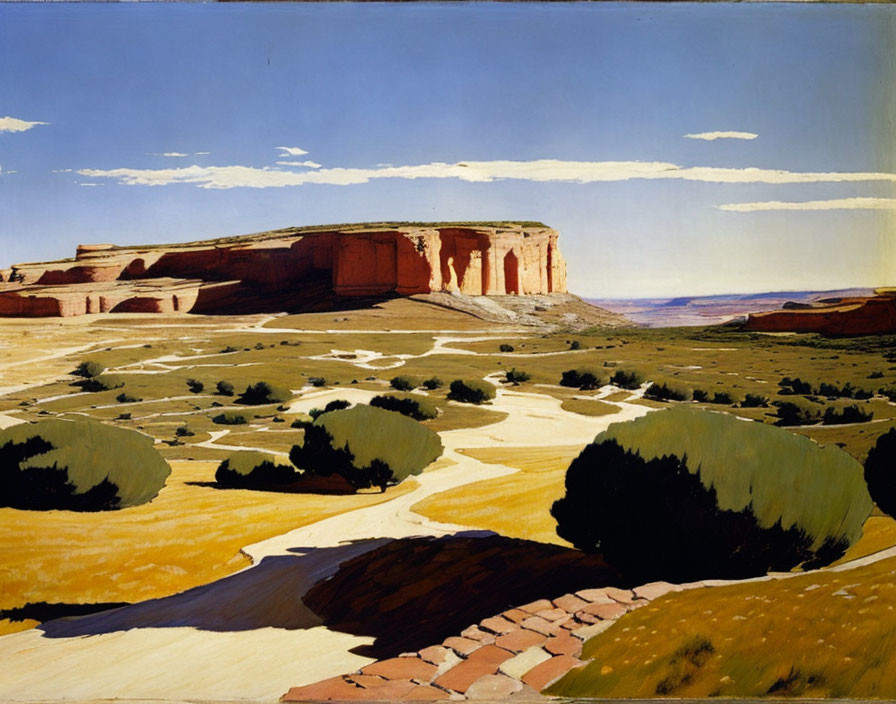 Scenic desert landscape with winding path and red sandstone cliffs