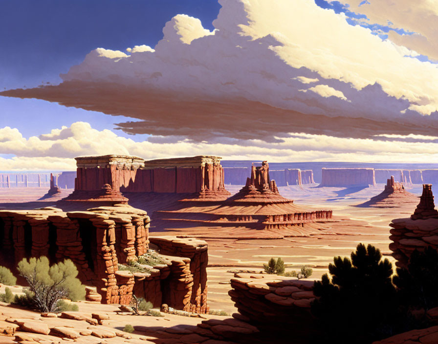 Desert Landscape with Sandstone Buttes and Blue Sky