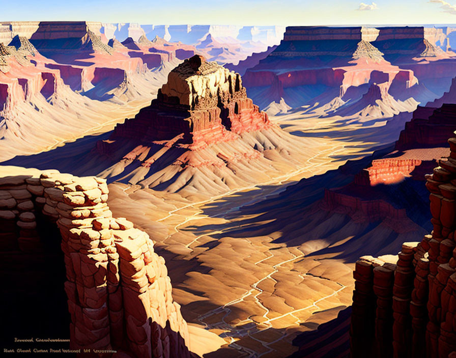 Panoramic desert canyon with layered rock formations