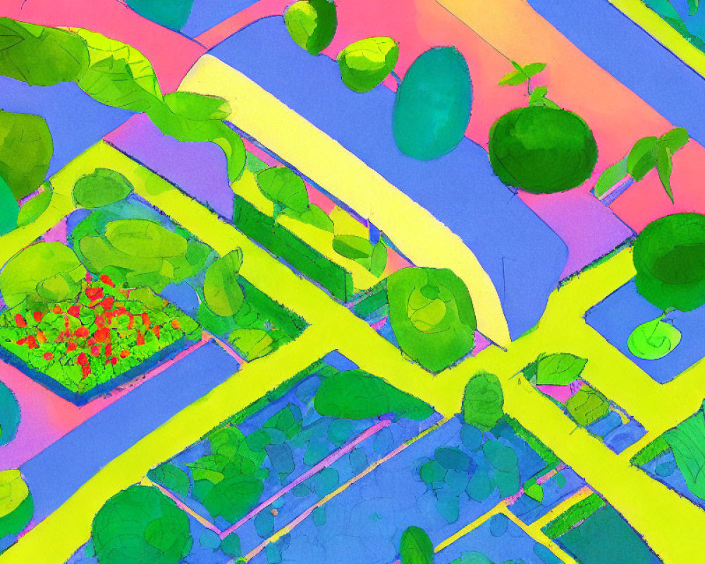 Vibrant Abstract Aerial Landscape with Colorful Greenery