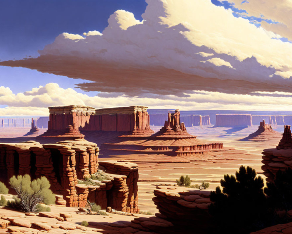 Desert Landscape with Sandstone Buttes and Blue Sky